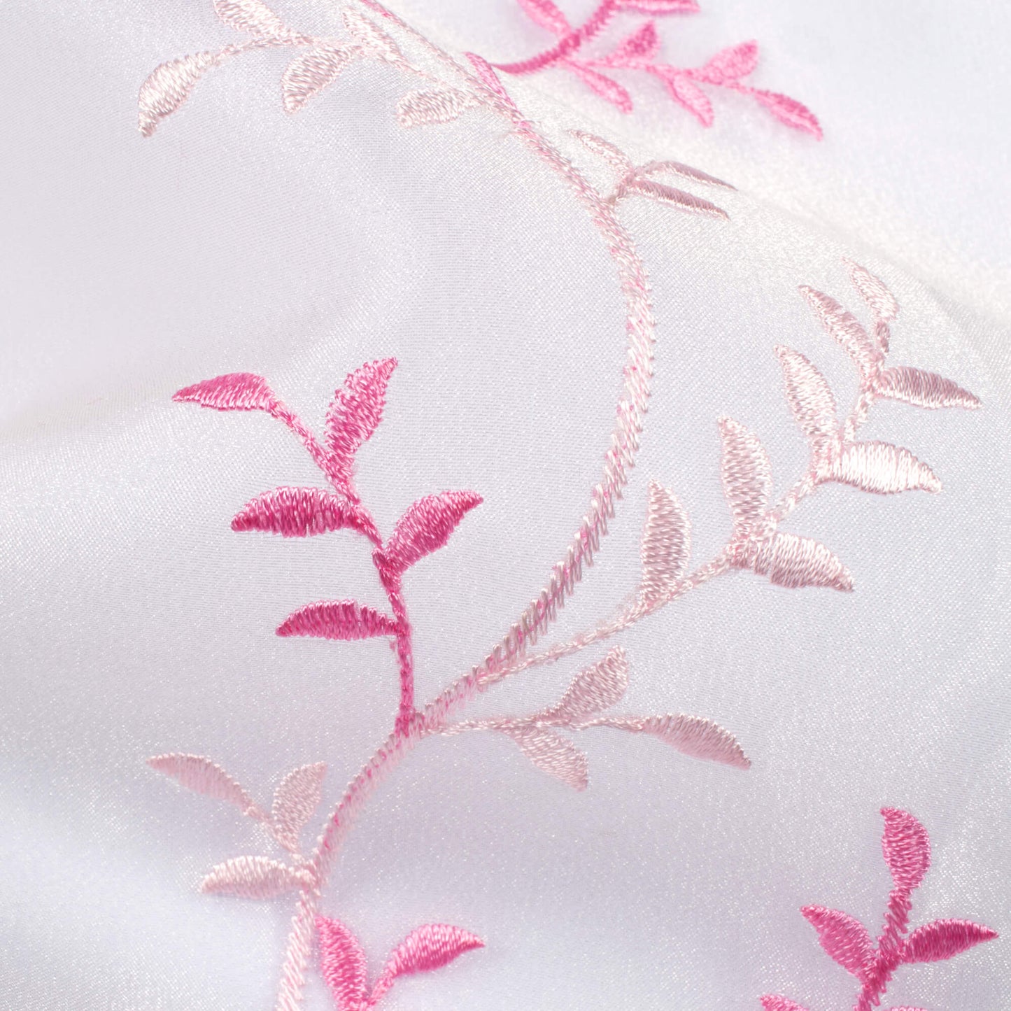 White And Taffy Pink Embroidery Organza Tissue Premium Sheer Fabric (Width 48 Inches)