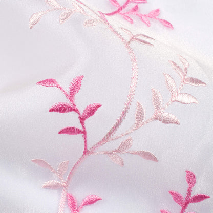 White And Taffy Pink Embroidery Organza Tissue Premium Sheer Fabric (Width 48 Inches)