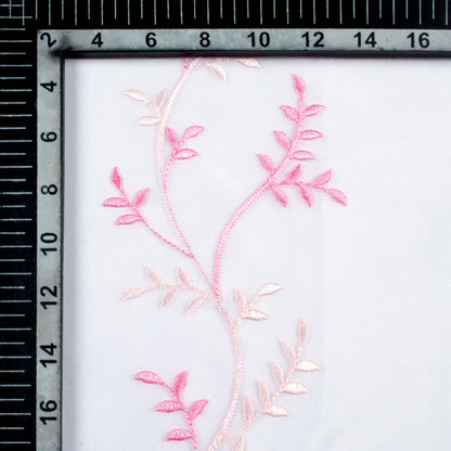 White And Taffy Pink Embroidery Organza Tissue Premium Sheer Fabric (Width 48 Inches)