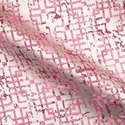 White And Taffy Pink Geometric Pattern Jacquard Premium Curtain Fabric (Width 48 Inches)