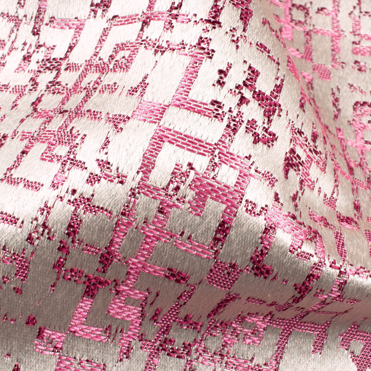 White And Taffy Pink Geometric Pattern Jacquard Premium Curtain Fabric (Width 48 Inches)