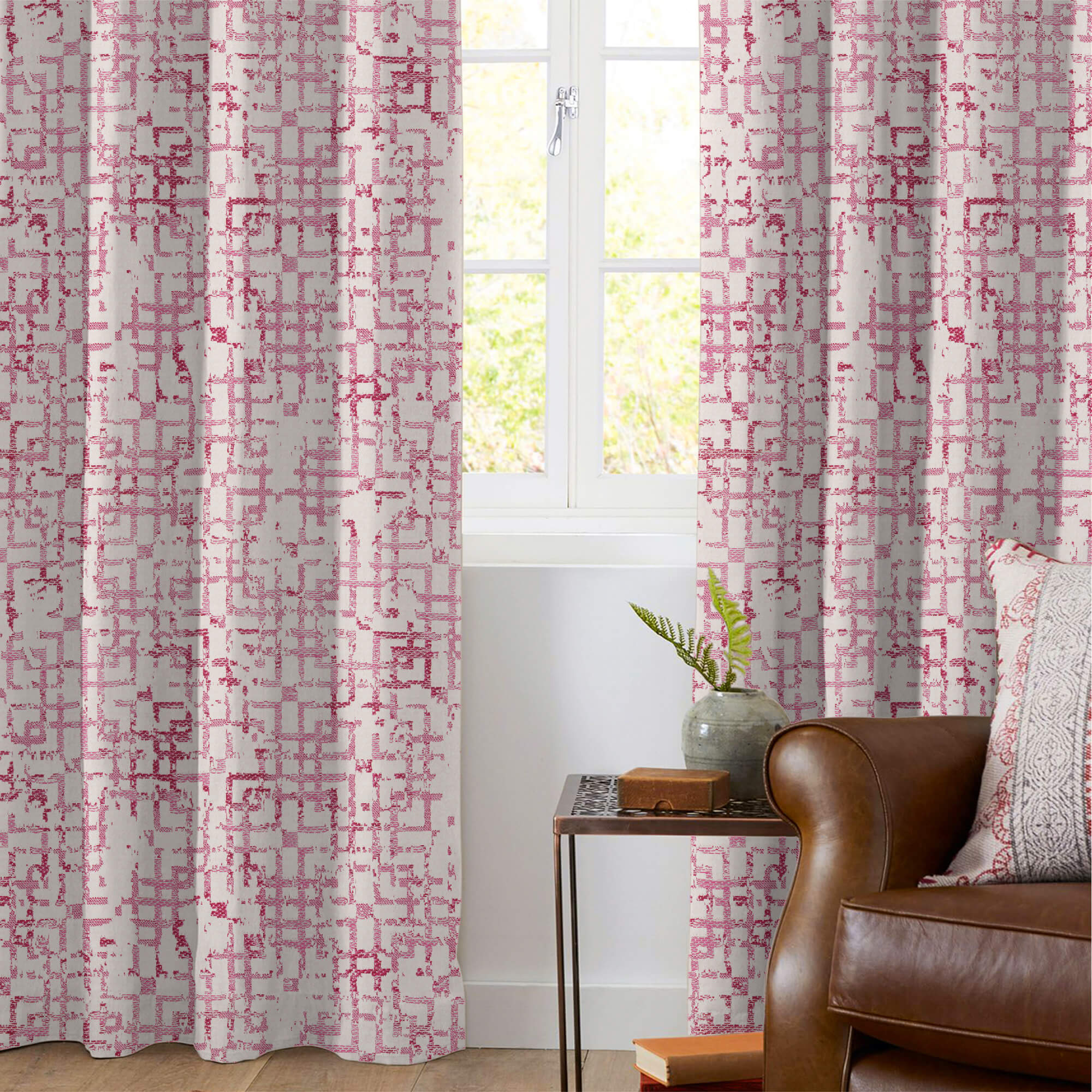 Pink floral curtain sale fabric