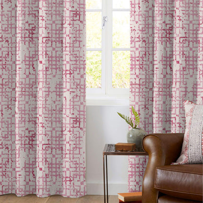 White And Taffy Pink Geometric Pattern Jacquard Premium Curtain Fabric (Width 48 Inches)