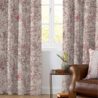 White And Red Self Textured Jacquard Premium Curtain Fabric (Width 48 Inches)
