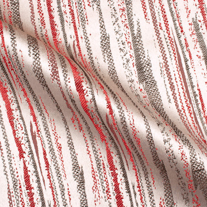 White And Red Self Textured Jacquard Premium Curtain Fabric (Width 48 Inches)