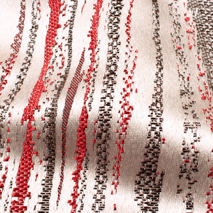 White And Red Self Textured Jacquard Premium Curtain Fabric (Width 48 Inches)