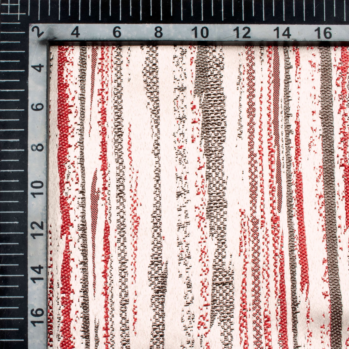 White And Red Self Textured Jacquard Premium Curtain Fabric (Width 48 Inches)