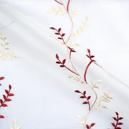 White And Red Embroidery Organza Tissue Premium Sheer Fabric (Width 48 Inches)
