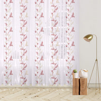 White And Red Embroidery Organza Tissue Premium Sheer Fabric (Width 48 Inches)