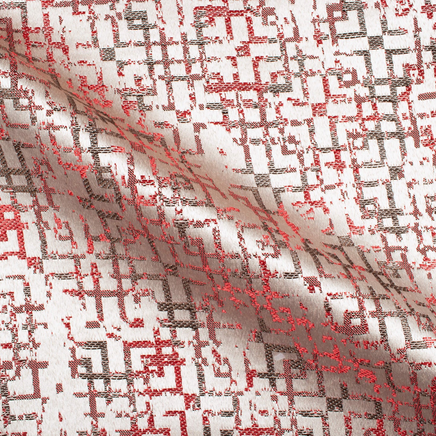White And Red Geometric Pattern Jacquard Premium Curtain Fabric (Width 48 Inches)