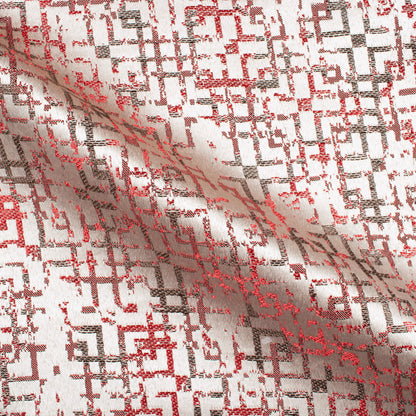 White And Red Geometric Pattern Jacquard Premium Curtain Fabric (Width 48 Inches)
