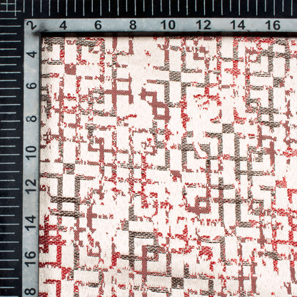 White And Red Geometric Pattern Jacquard Premium Curtain Fabric (Width 48 Inches)