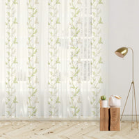 Off White And Parrot Green Embroidery Organza Tissue Premium Sheer Fabric (Width 48 Inches)