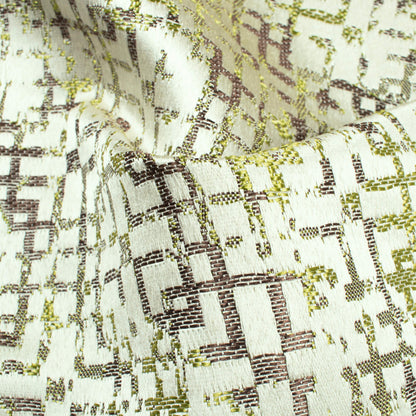 Off White And Parrot Green Geometric Pattern Jacquard Premium Curtain Fabric (Width 48 Inches)