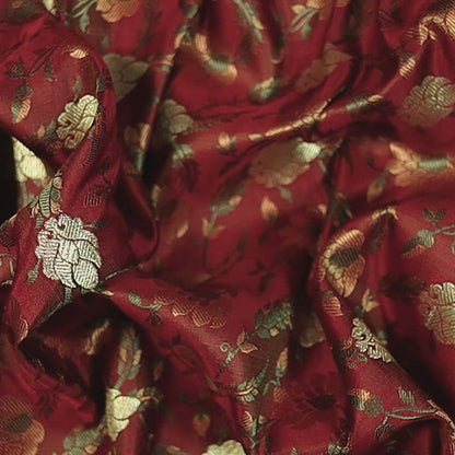 Cinnamon Banarasi Floral Pattern Katan Zari Silk Fabric