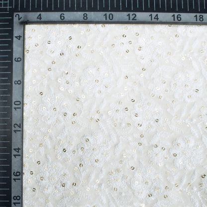 White Floral Pattern Exclusive Sequins Embroidery Dyeable Georgette Fabric