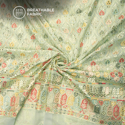 Elegent Trellis Foil Mirror Embroidery On Georgette Fabric