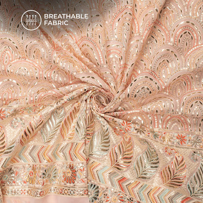 Gorgeous Trellies Gold Foil Embroidery On Pink Georgette Fabric