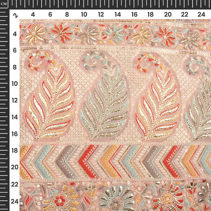 Gorgeous Trellies Gold Foil Embroidery On Pink Georgette Fabric