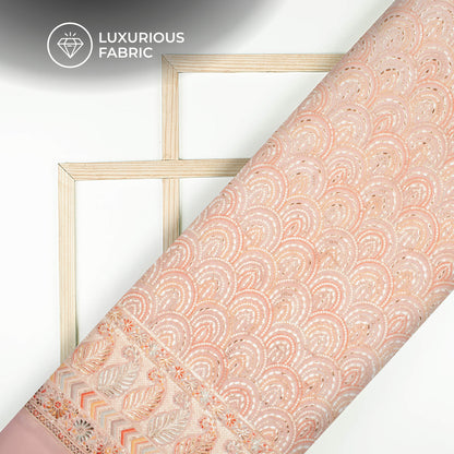 Gorgeous Trellies Gold Foil Embroidery On Pink Georgette Fabric