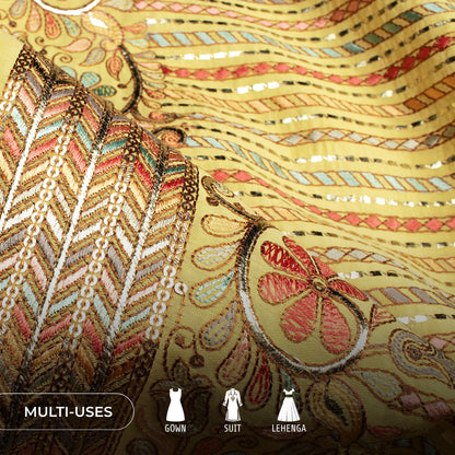 Beautiful Stripes With Gold Foil Embroidery On Glazed Cotton Fabric
