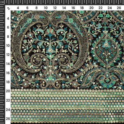 Heavy Kashmiri Work With Gold Sequins Embroidery On Black Georgette Fabric