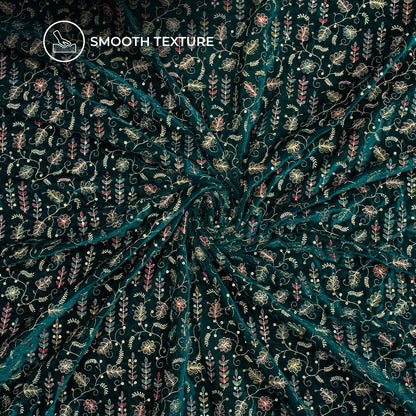 Elegent Leaf Embroidery With Gold Sequins On Velvet Fabric