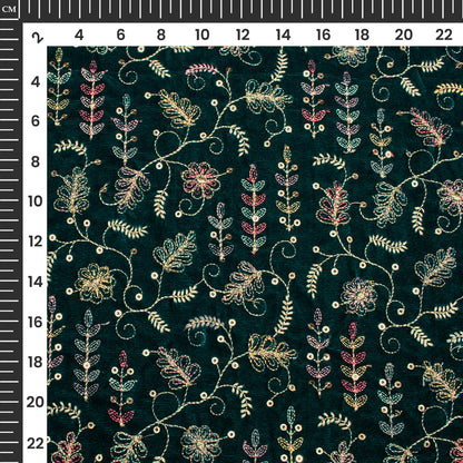 Elegent Leaf Embroidery With Gold Sequins On Velvet Fabric