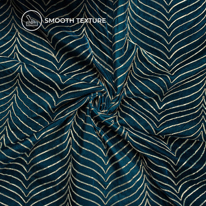 Golden Zari Chevron Embroidery On Pine Green Velvet Fabric