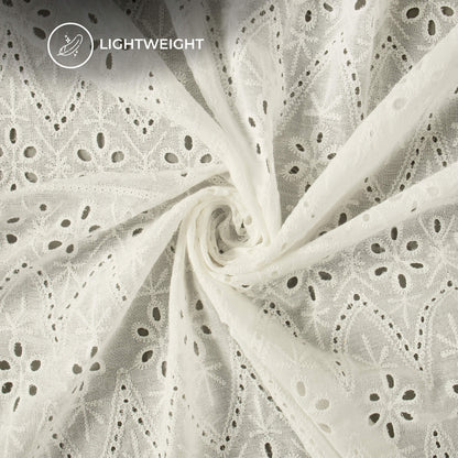 White Premium Schiffli Embroidery Dyeable Cotton Fabric (Width 52 Inches)
