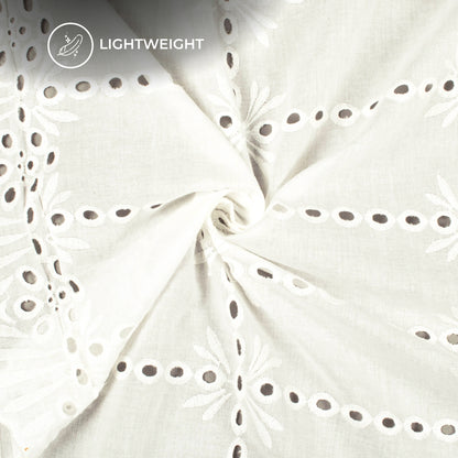 White Premium Schiffli Embroidery Dyeable Cotton Fabric(Width 52 Inches)