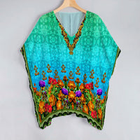 Blue And Spice Orange Floral Pattern Unstitched Georgette Kaftan