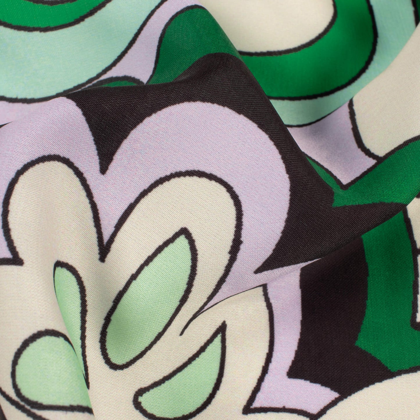 Forest Green And Cream Floral Pattern Digital Print Satin Lycra Fabric (Width 60 Inches)