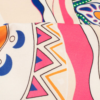 Cream And Hot Pink Abstract Pattern Digital Print Satin Lycra Fabric (Width 60 Inches)