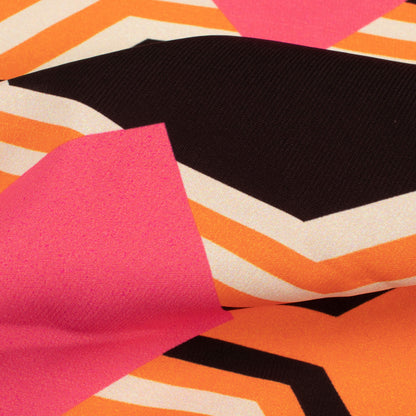 Apricot Orange And Hot Pink Geometric Pattern Digital Print Vintage Crepe Fabric (Width 56 Inches)