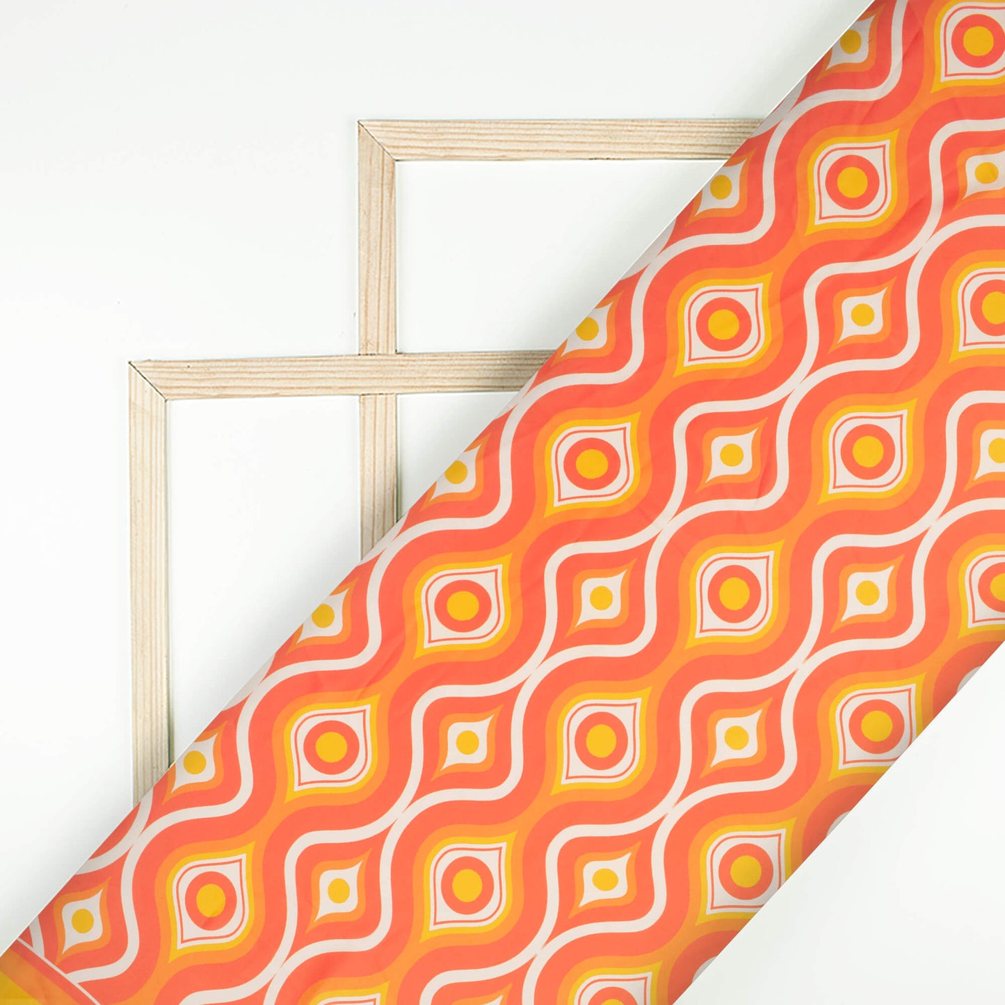 Coral Orange And White Trellis Pattern Digital Print Vintage Crepe Fabric (Width 56 Inches)