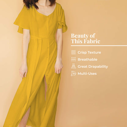 Yellow Plain Vintage Crepe Fabric (Width 56 Inches)