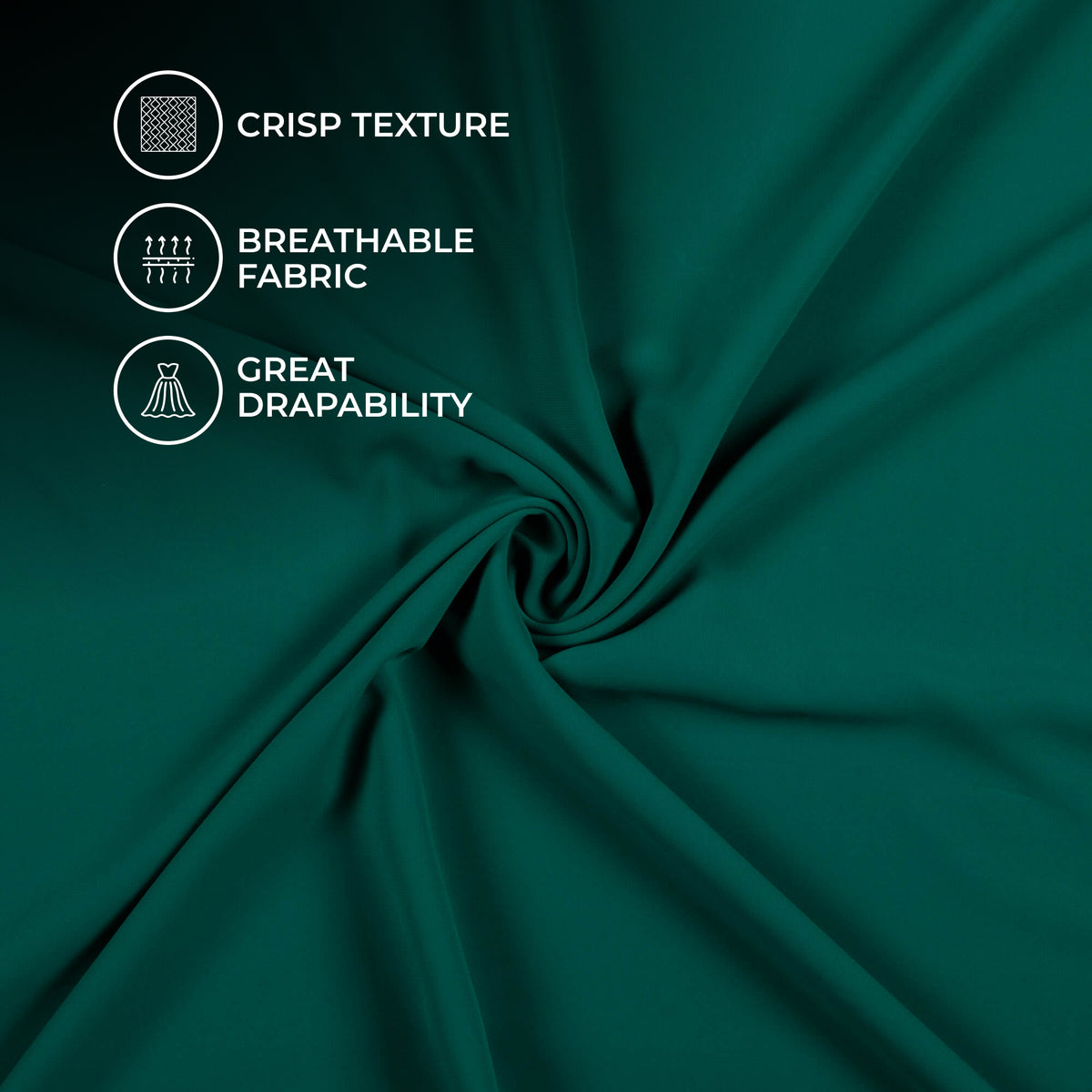 Pine Green Plain Vintage Crepe Fabric (Width 56 Inches)