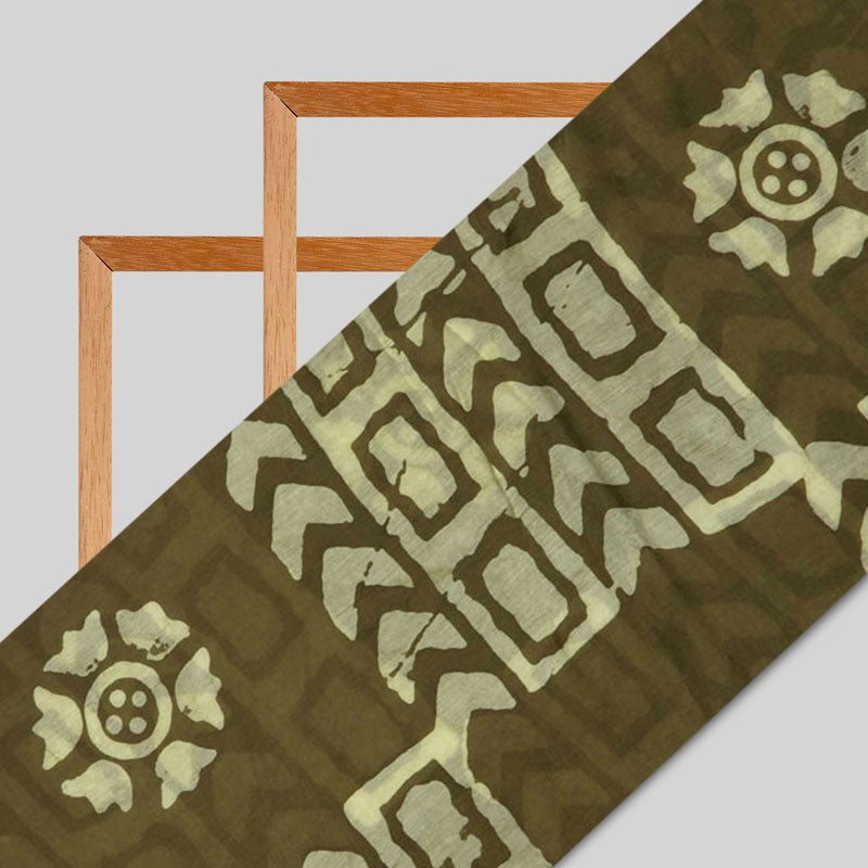 Mehendi Green Batik Pattern Handblock Print Premium Muslin Fabric