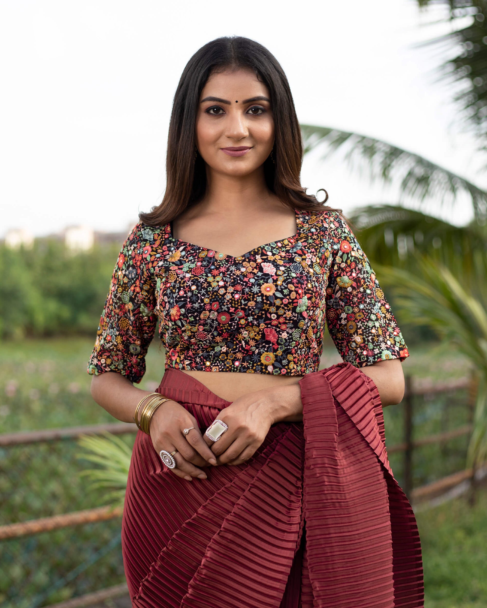 Floral Premium Embroidery Mirror Work Georgette Blouse – Fabcurate