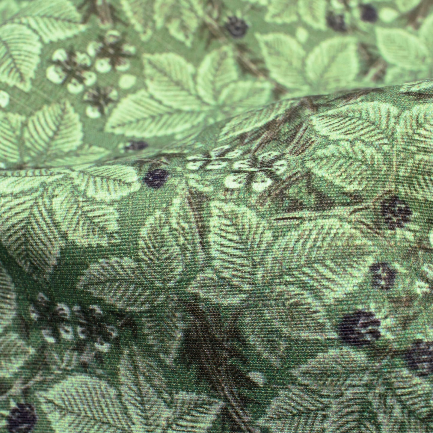 Jade Green Leaf Pattern Digital Print Heavy Satin Fabric (Width 56 Inches)