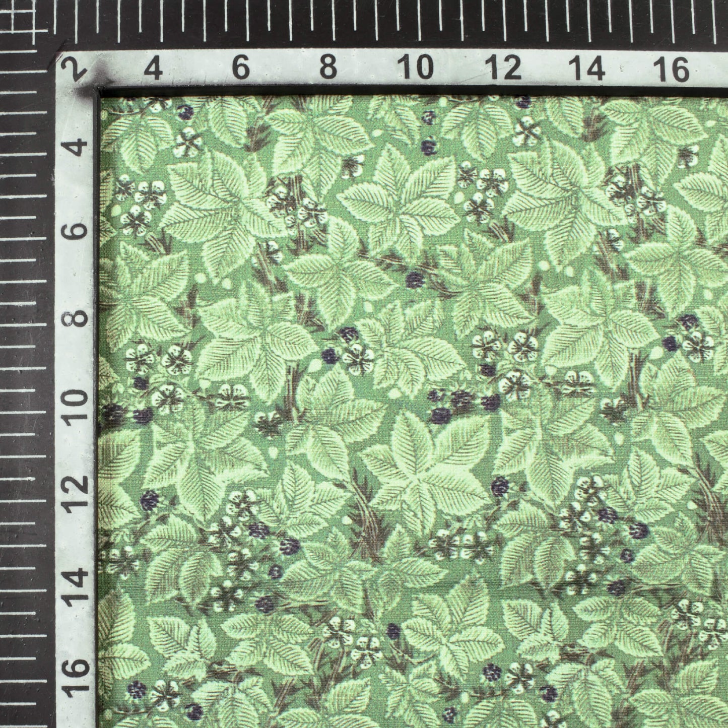 Jade Green Leaf Pattern Digital Print Heavy Satin Fabric (Width 56 Inches)