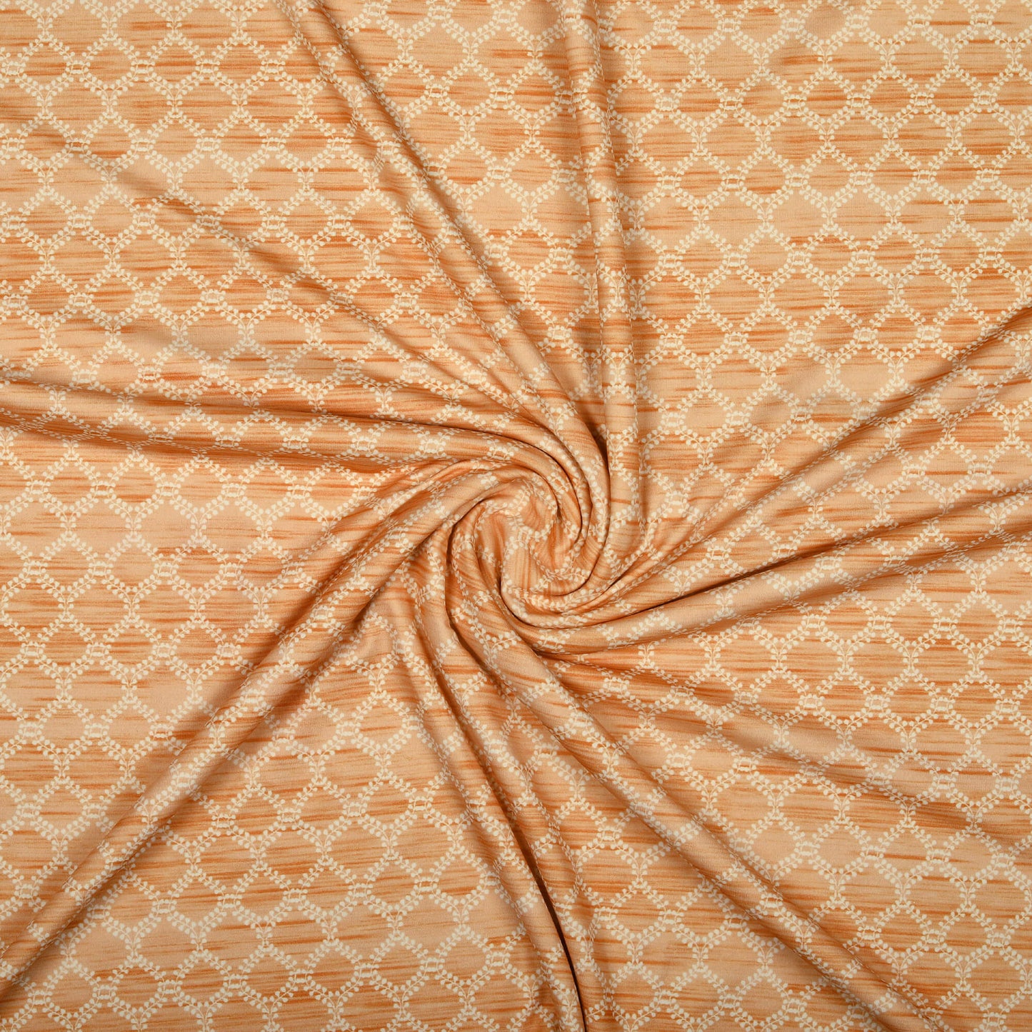Salmon Peach Trellis Pattern Digital Print Heavy Satin Fabric (Width 54 Inches)