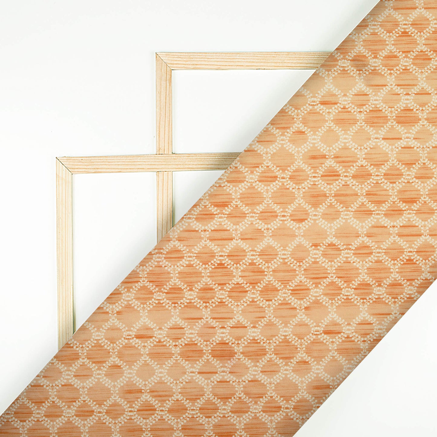 Salmon Peach Trellis Pattern Digital Print Heavy Satin Fabric (Width 54 Inches)