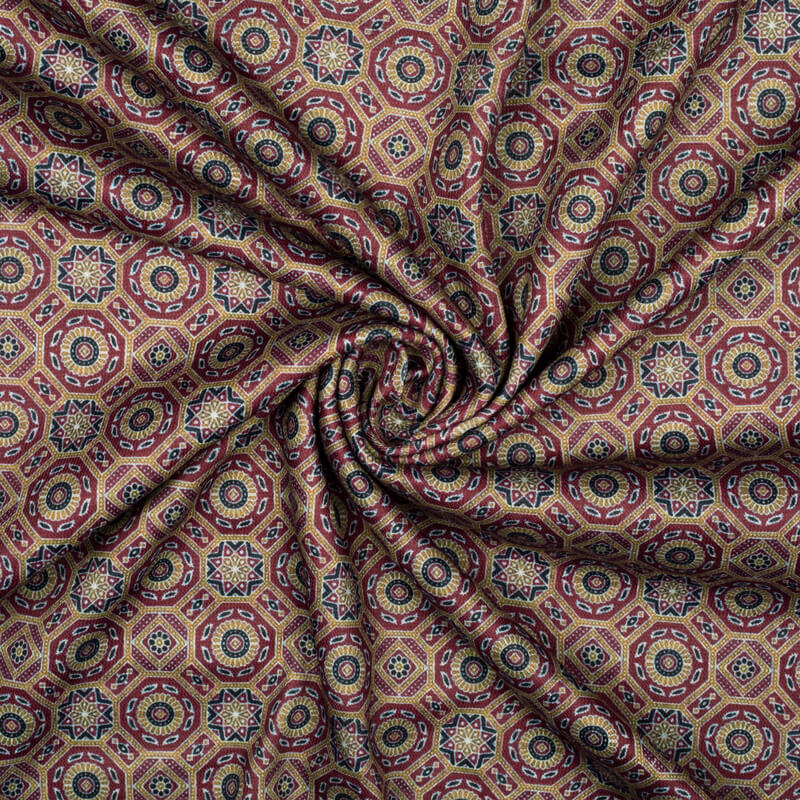 Marron And Beige Geometric Pattern Digital Print Furnishing Fabric (Width 54 Inches)