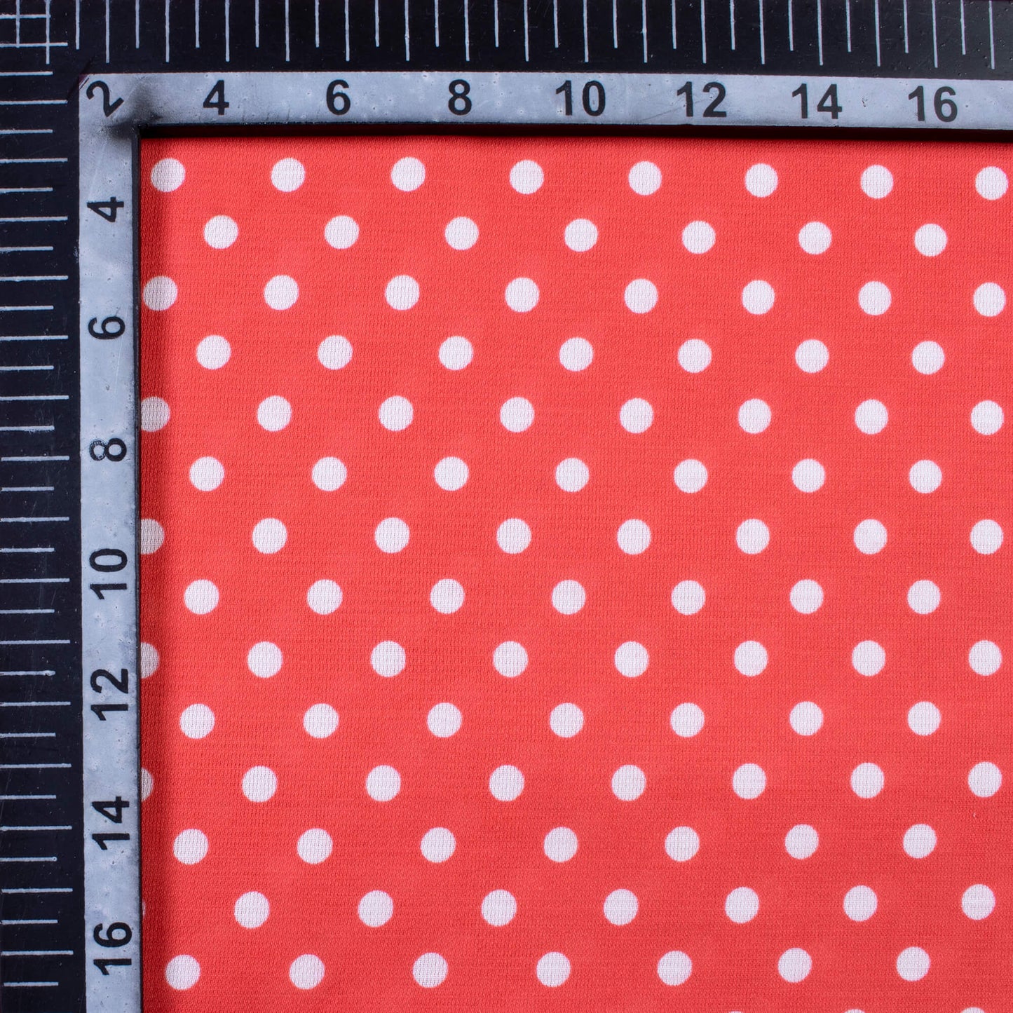 Red And White Polka Dots Pattern Digital Print Crepe Slub Fabric (Widtth 54 Inches)