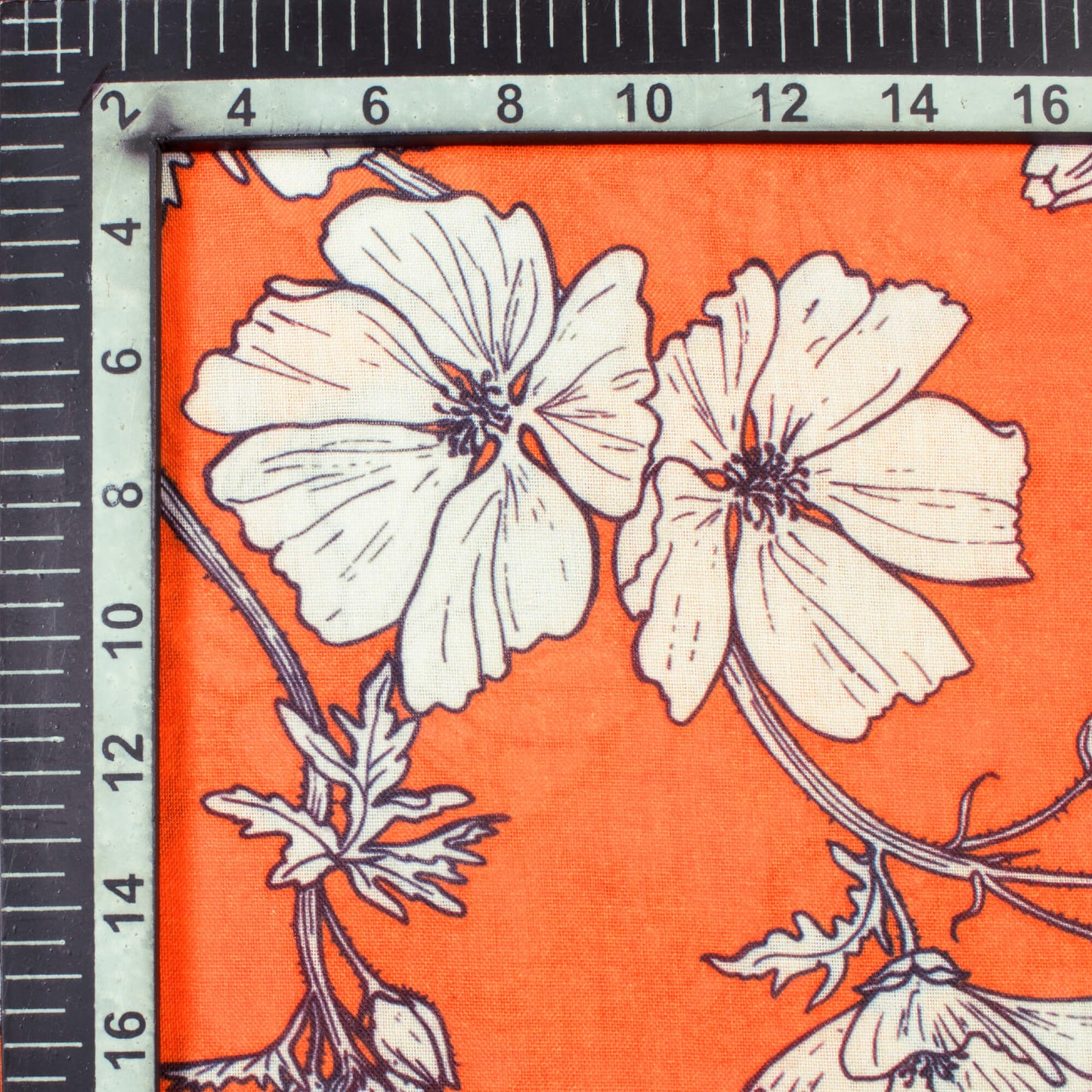Fire Orange And White Floral Pattern Digital Print Art Poly Rayon Fabric