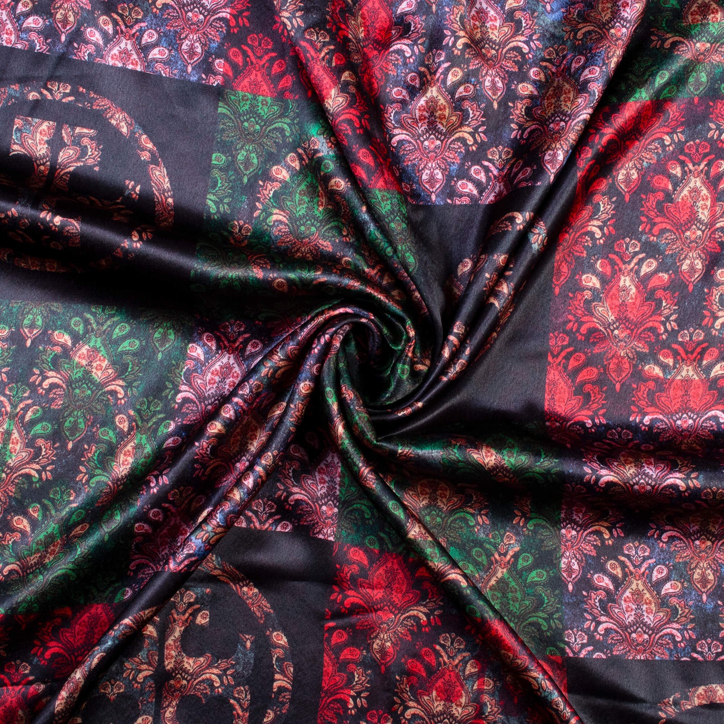 Multi-Colour Traditional Pattern Digital Print Satin Fabric (Width 56 Inches)