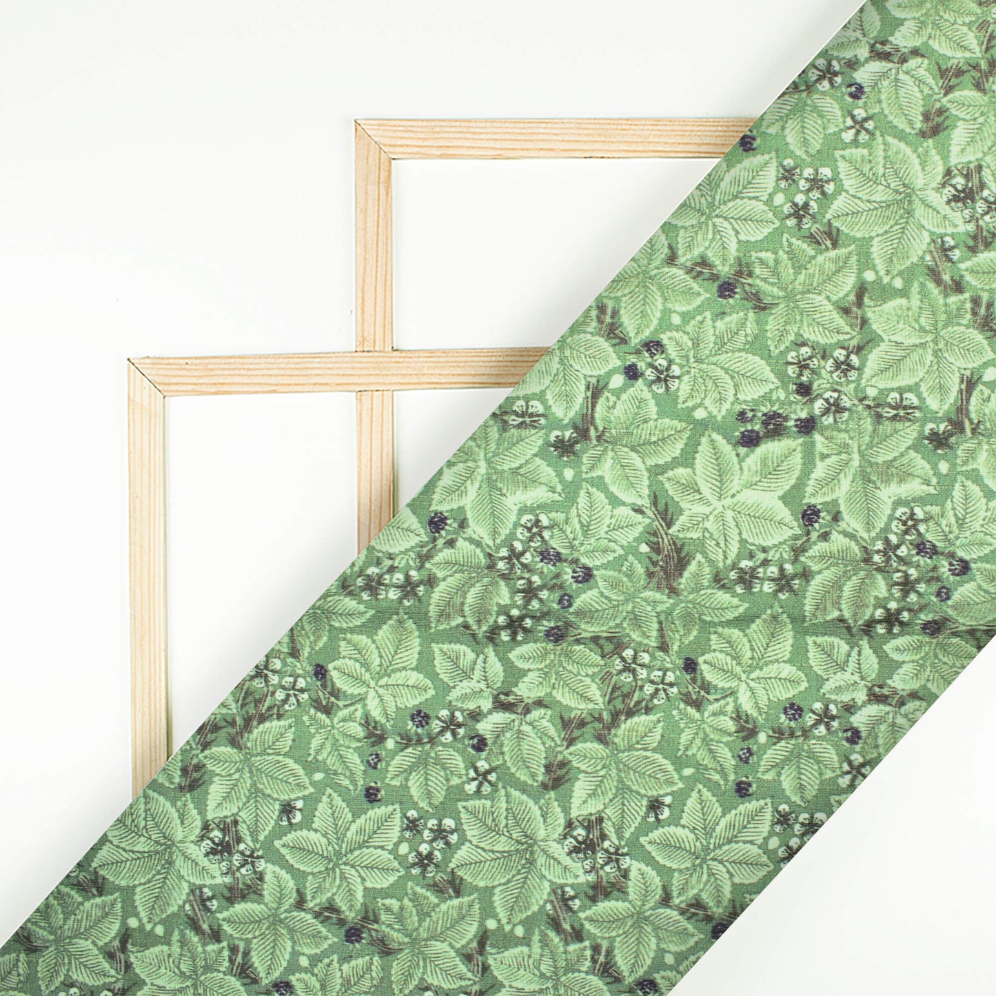 Jade Green Floral Pattern Digital Print Linen Textured Fabric (Width 56 Inches)