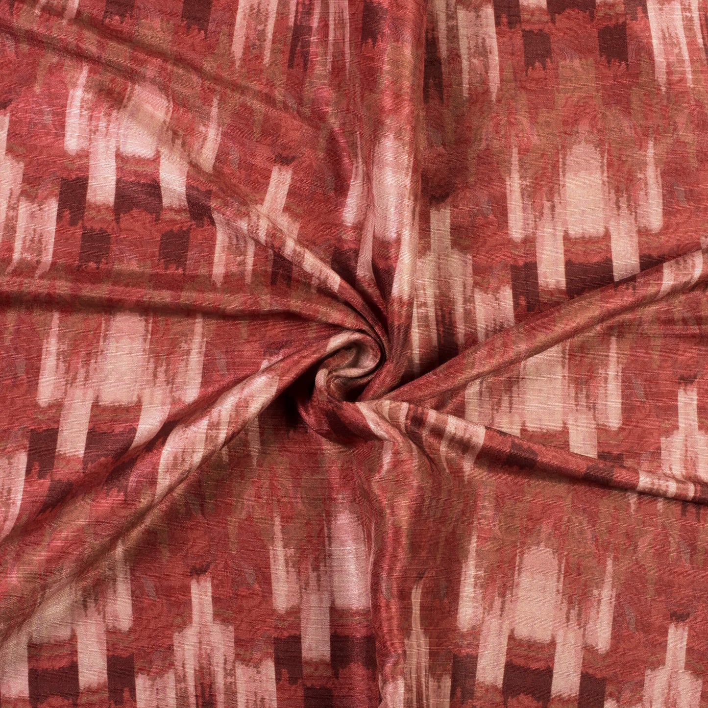 Mahogany Red And Peach Abstract Pattern Digital Print Silk Fabric